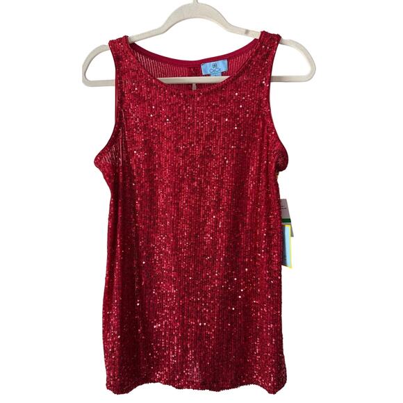 CeCe Sz L Red Sequined Sleeveless Tank Sz L NWT - Picture 1 of 9
